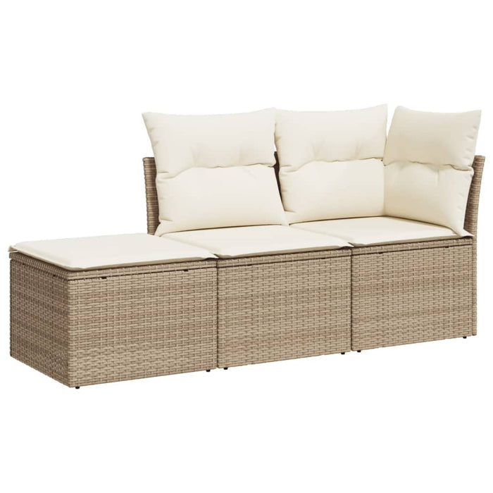 Set Divano da Giardino 3 pz con Cuscini-Sofa da Giardino-Divanetto da esterno Beige in Polyrattan 142262