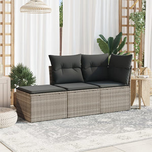 Set Divano da Giardino 3pz con Cuscini-Sofa da Giardino-Divanetto da esterno Grigio Chiaro Polyrattan 399982