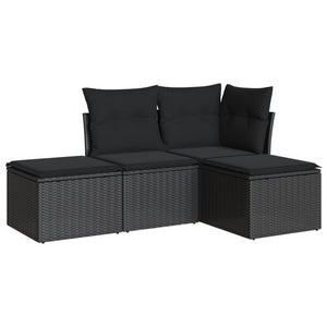 Set Divani da Giardino 4 pz con Cuscini Nero in Polyrattan 3217475