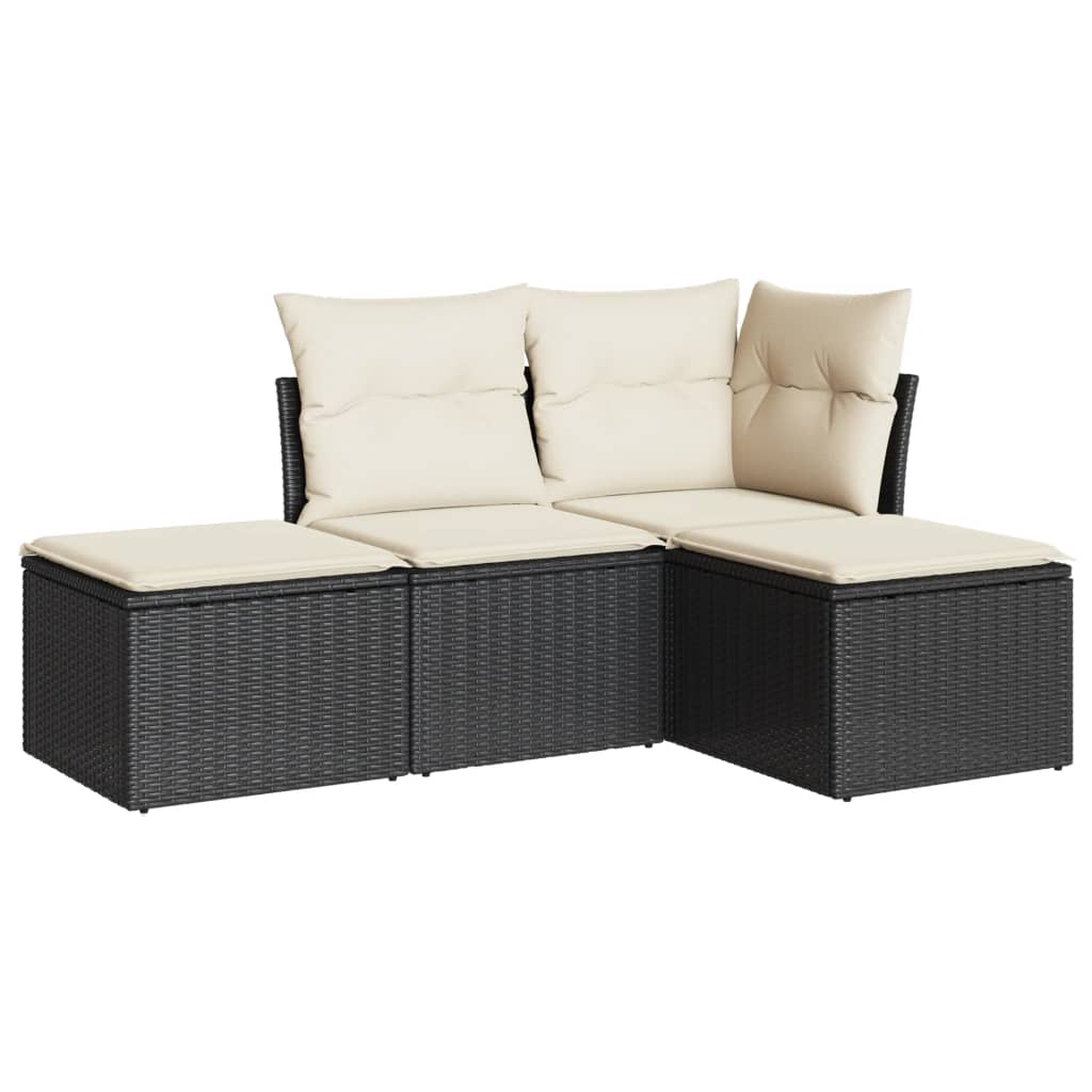 Set Divani da Giardino 4 pz con Cuscini Nero in Polyrattancod mxl 87534