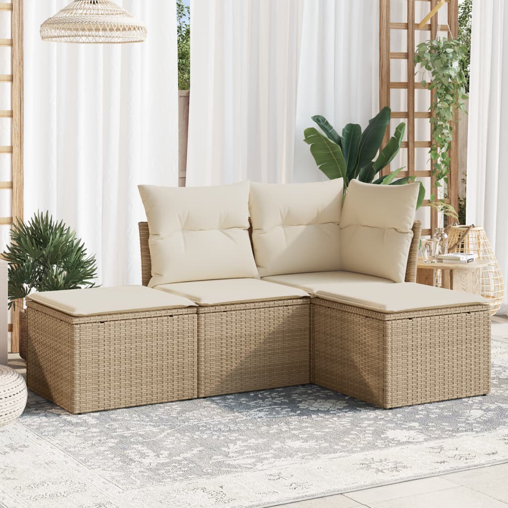 vidaXL Set Divano da Giardino 4 pz con Cuscini Beige in Polyrattan