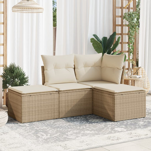 vidaXL Set Divano da Giardino 4 pz con Cuscini Beige in Polyrattan