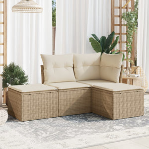 Set Divano da Giardino 4 pz con Cuscini-Sofa da Giardino-Divanetto da esterno Beige in Polyrattan 905158
