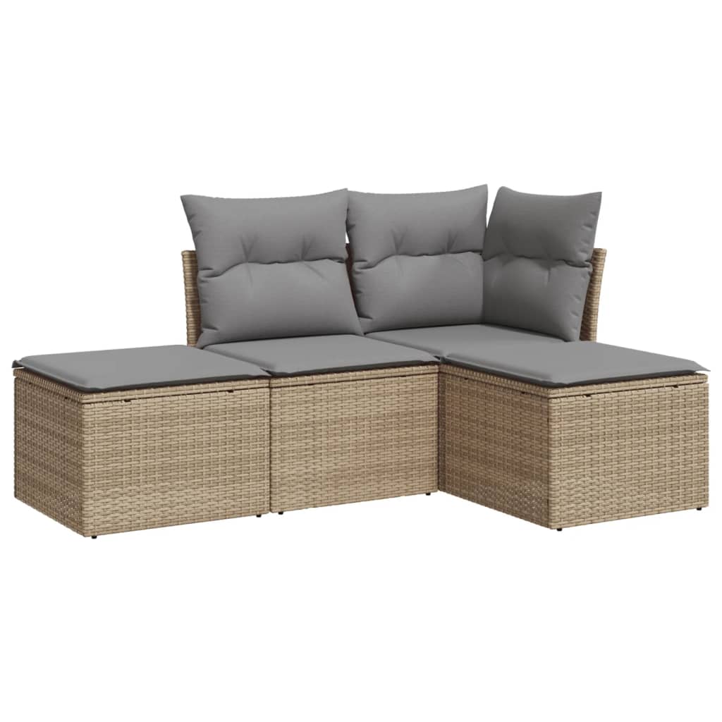 Set Divano da Giardino 4 pz con Cuscini-Sofa da Giardino-Divanetto da esterno Beige in Polyrattan 402280