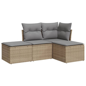 Set Divano da Giardino 4 pz con Cuscini-Sofa da Giardino-Divanetto da esterno Beige in Polyrattan 402280