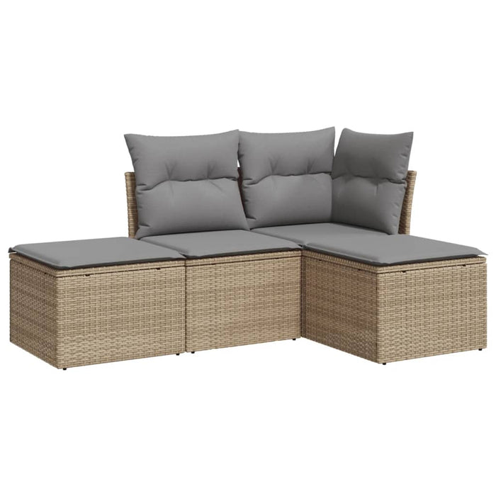 Set Divano da Giardino 4 pz con Cuscini-Sofa da Giardino-Divanetto da esterno Beige in Polyrattan 402280
