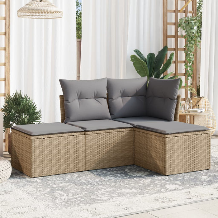 Set Divano da Giardino 4 pz con Cuscini Beige in Polyrattan 3217479