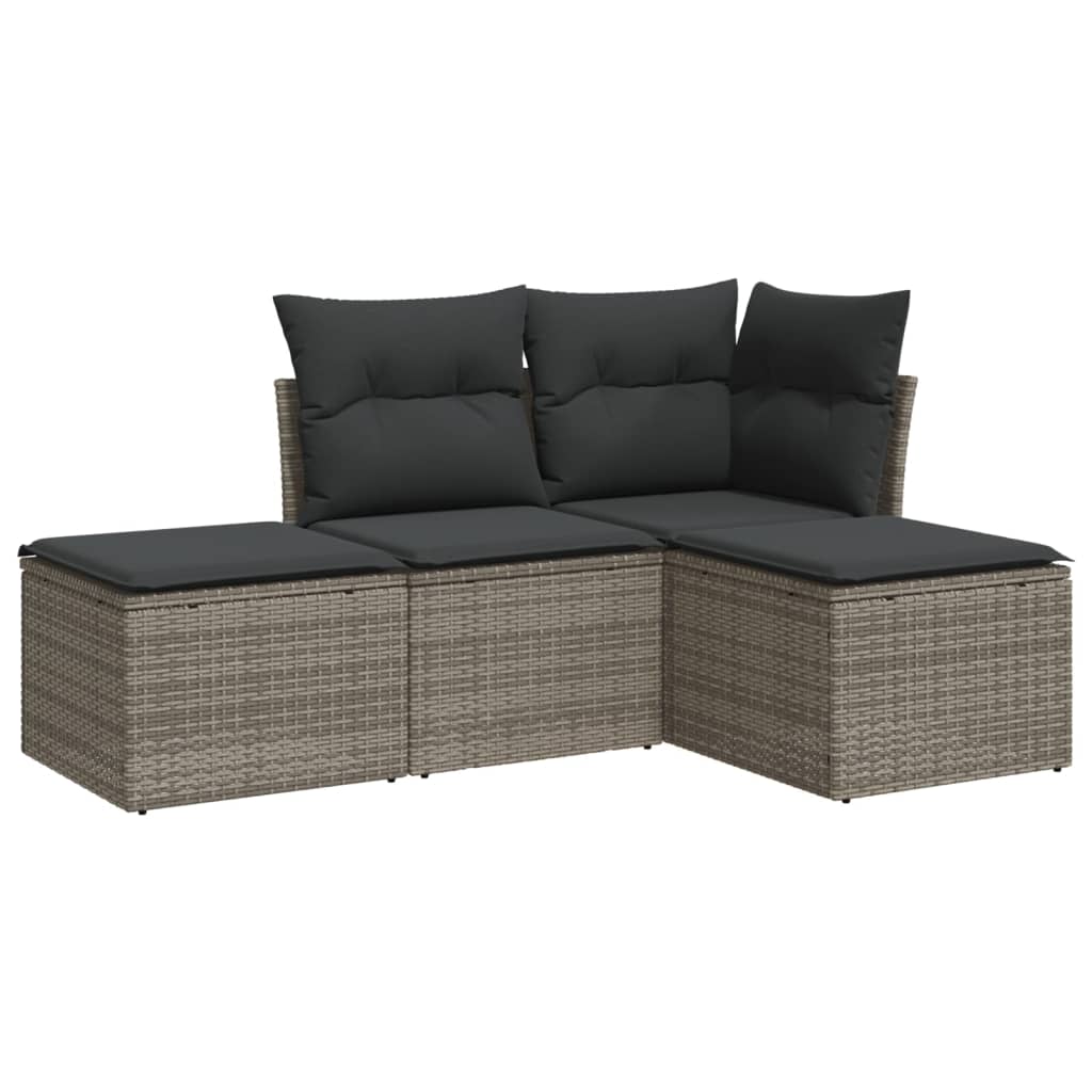 Set Divani da Giardino 4 pz con Cuscini in Polyrattan Grigio 3217480