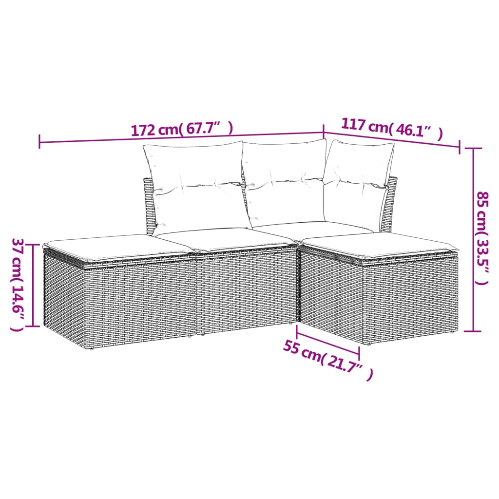 Set Divani da Giardino 4 pz con Cuscini in Polyrattan Grigio 3217480