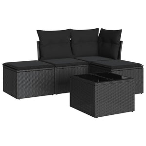 Set Divani da Giardino 5 pz con Cuscini in Polyrattan Nero 3217485