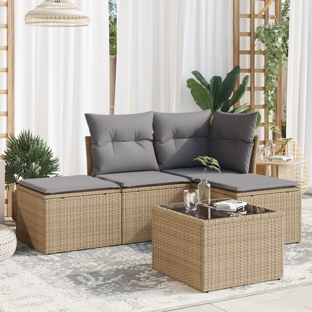 Set Divano da Giardino 5 pz con Cuscini Beige in Polyrattancod mxl 111530