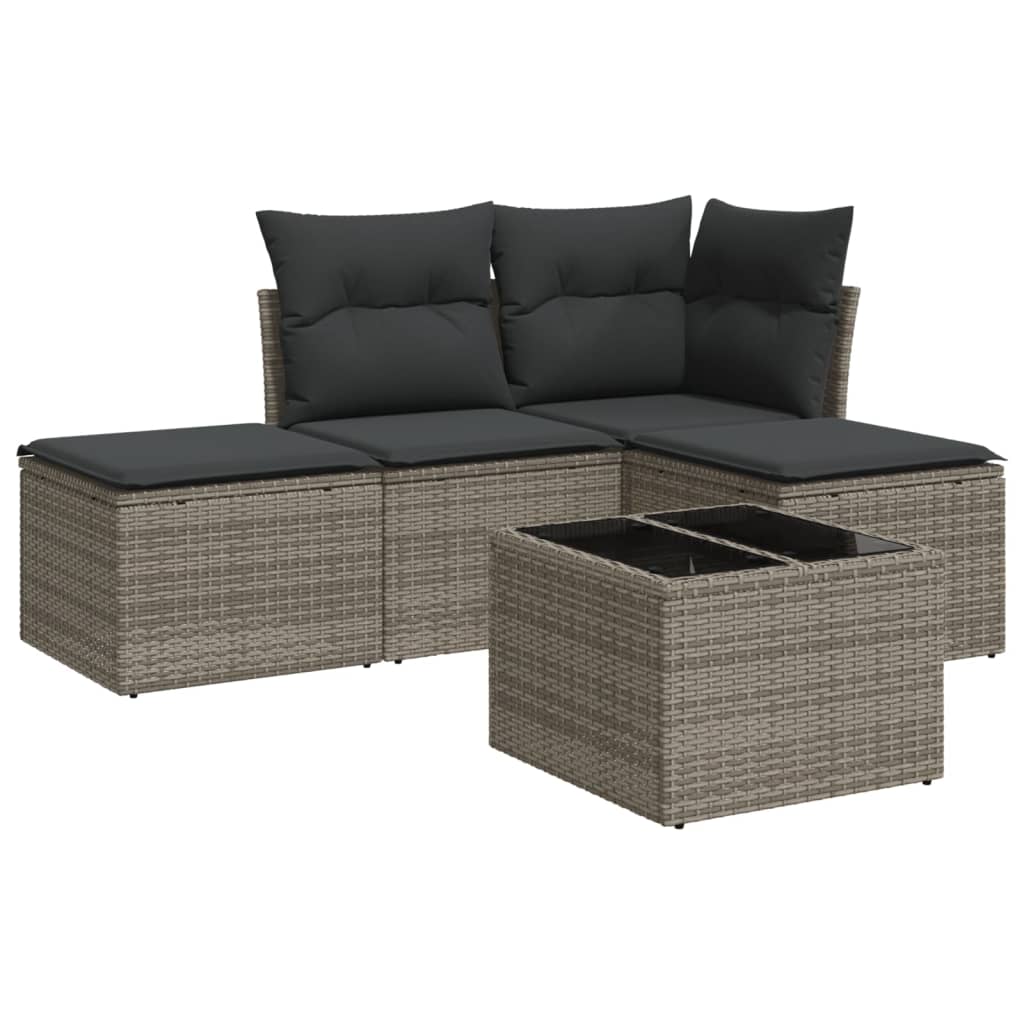 Set Divano da Giardino 5 pz con Cuscini Grigio in Polyrattan