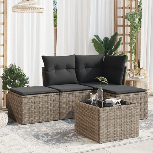 Set Divano da Giardino 5 pz con Cuscini-Sofa da Giardino-Divanetto da esterno Grigio in Polyrattan 964996