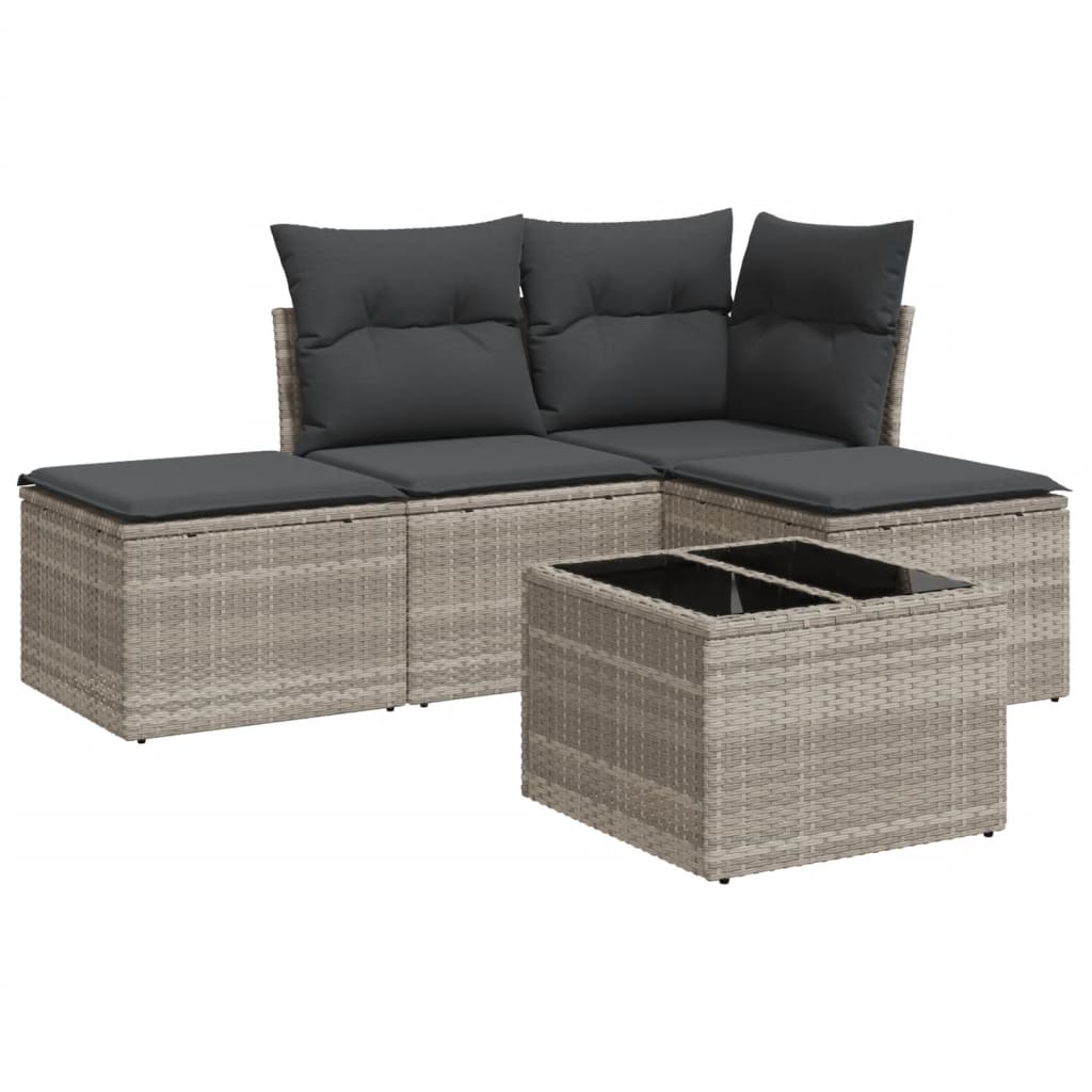 vidaXL Set Divano da Giardino 5pz con Cuscini Grigio Chiaro Polyrattan