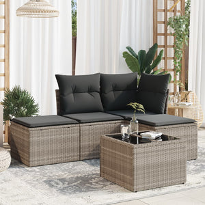 Set Divano da Giardino 5pz con Cuscini-Sofa da Giardino-Divanetto da esterno Grigio Chiaro Polyrattan 426396