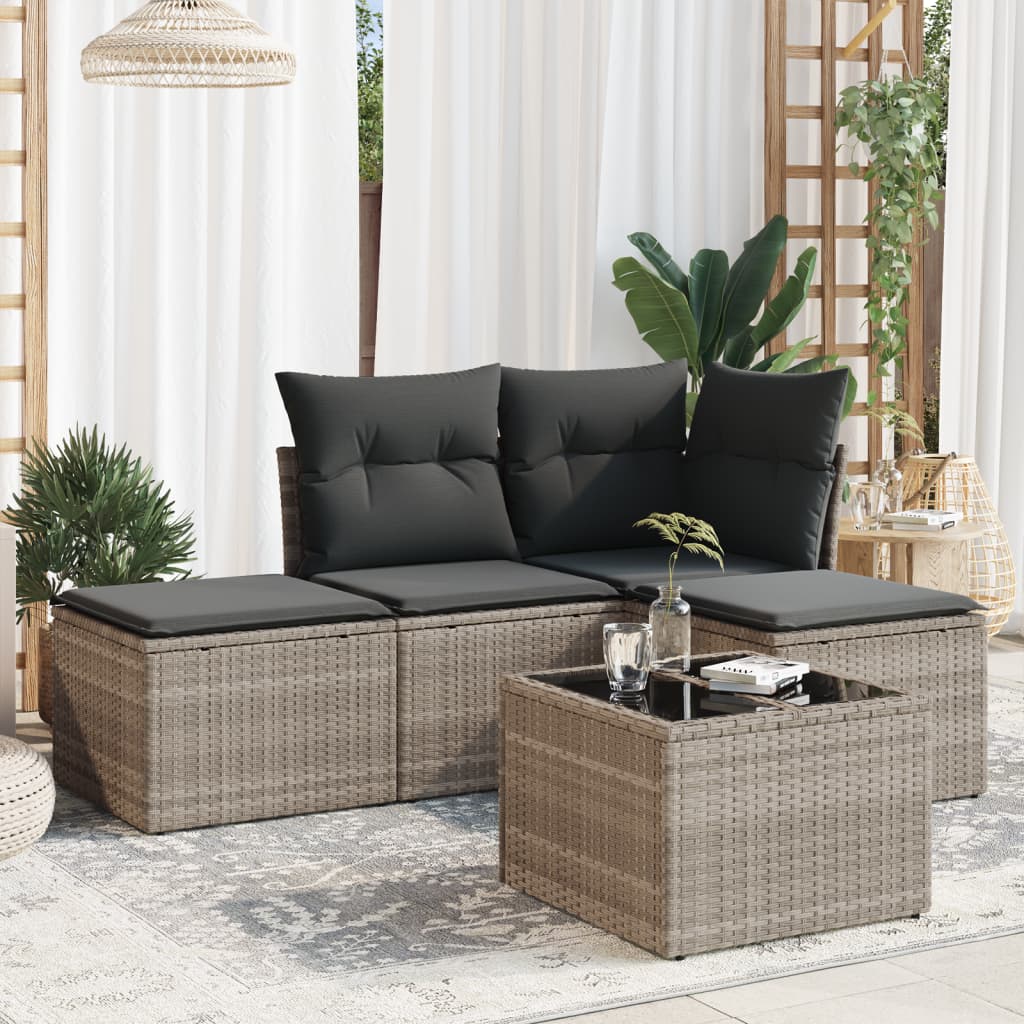 vidaXL Set Divano da Giardino 5pz con Cuscini Grigio Chiaro Polyrattan