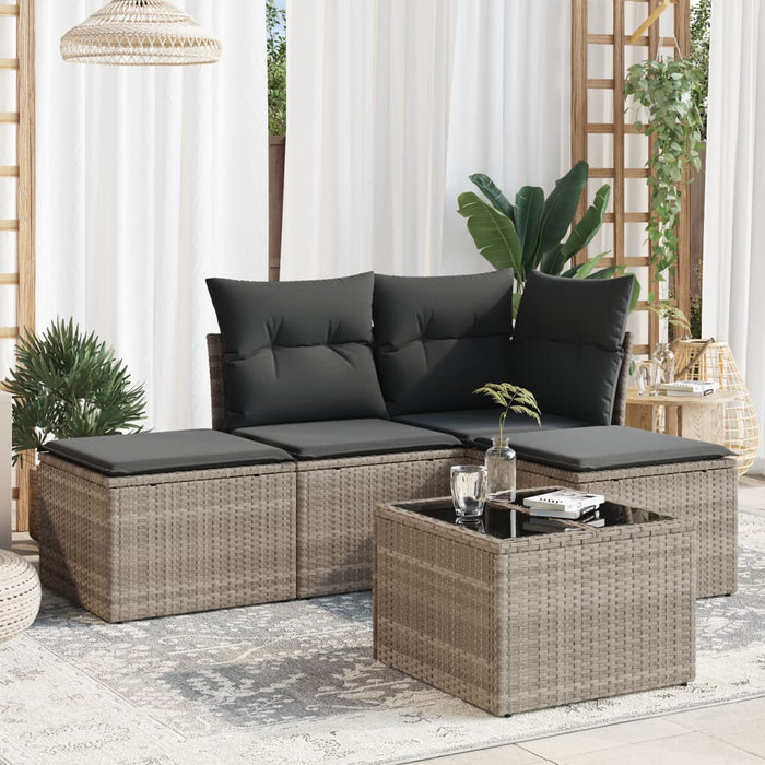 vidaXL Set Divano da Giardino 5pz con Cuscini Grigio Chiaro Polyrattan