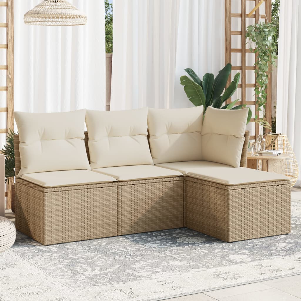 Set Divano da Giardino 4 pz con Cuscini-Sofa da Giardino-Divanetto da esterno Beige in Polyrattan 265117
