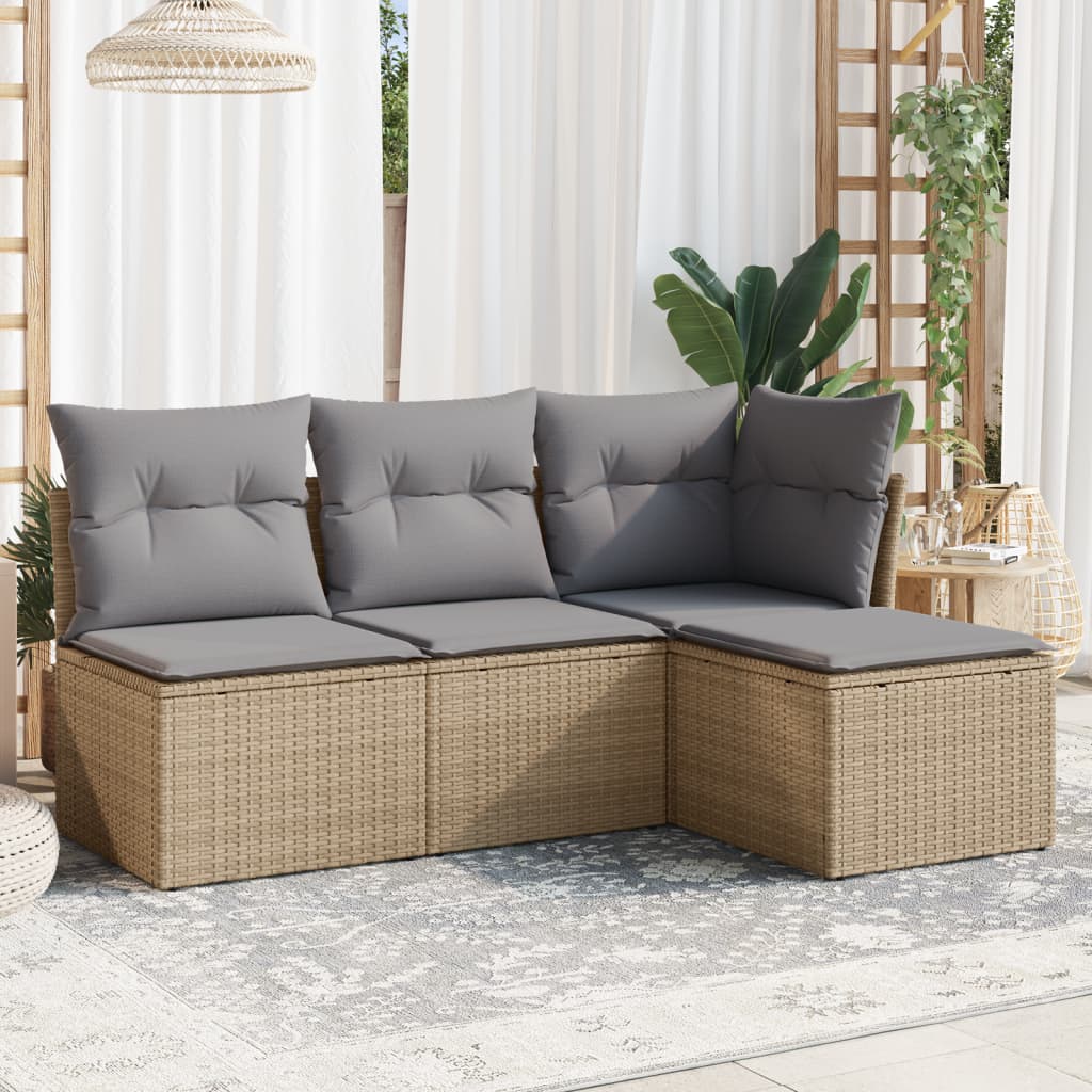 Set Divano da Giardino 4 pz con Cuscini-Sofa da Giardino-Divanetto da esterno Beige in Polyrattan 431731