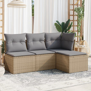Set Divano da Giardino 4 pz con Cuscini-Sofa da Giardino-Divanetto da esterno Beige in Polyrattan 431731