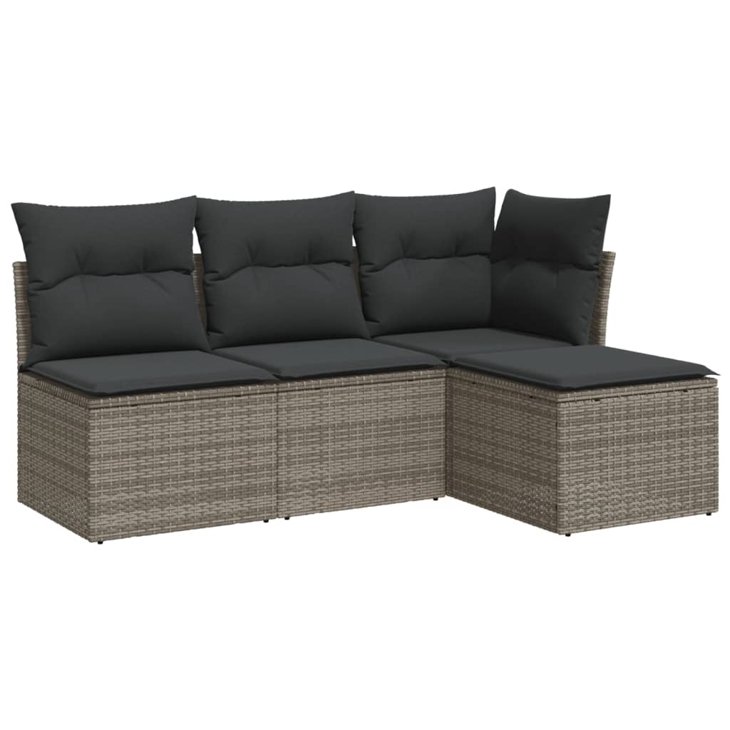 vidaXL Set Divani da Giardino 4 pz con Cuscini in Polyrattan Grigio