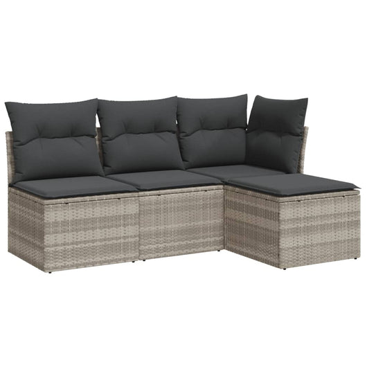 Set Divano da Giardino 4 pz con Cuscini-Sofa da Giardino-Divanetto da esterno Grigio Chiaro Polyrattan 184050