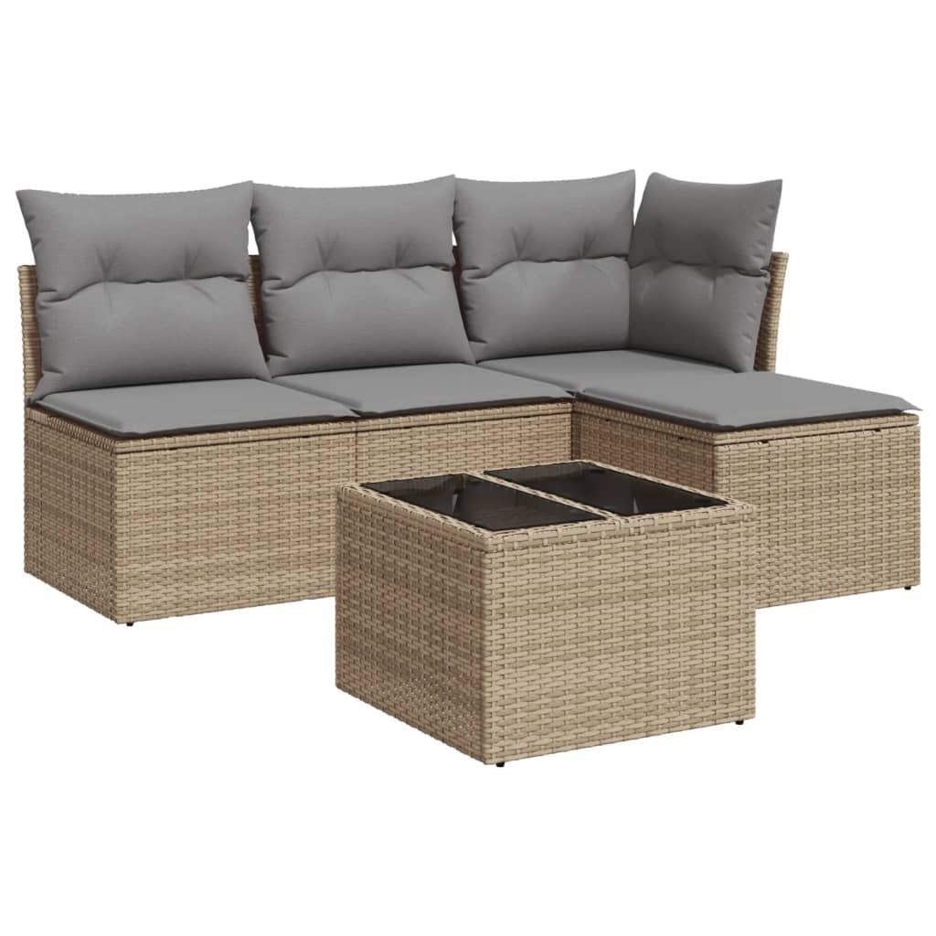 vidaXL Set Divano da Giardino 5 pz con Cuscini Beige in Polyrattan