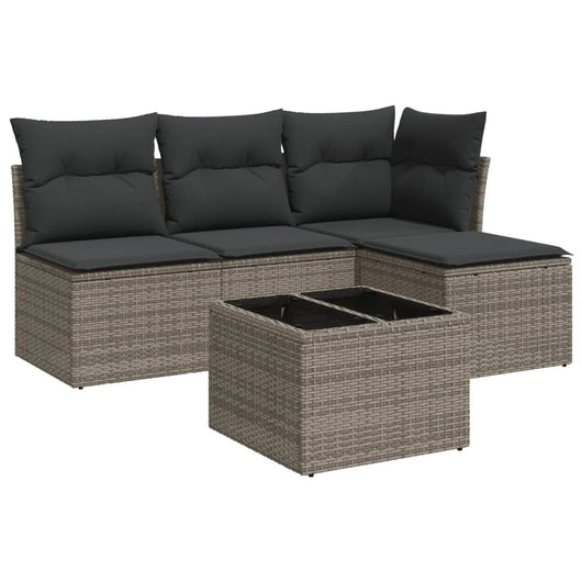 Set Divano da Giardino 5 pz con Cuscini-Sofa da Giardino-Divanetto da esterno Grigio in Polyrattan 247868