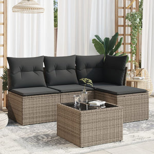 Set Divano da Giardino 5 pz con Cuscini-Sofa da Giardino-Divanetto da esterno Grigio in Polyrattan 247868