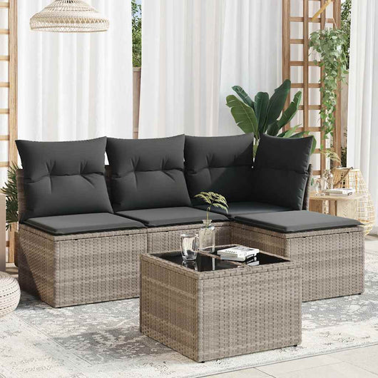 Set Divano da Giardino 5pz con Cuscini-Sofa da Giardino-Divanetto da esterno Grigio Chiaro Polyrattan 940954