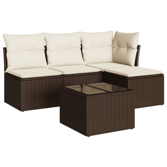Set Divano da Giardino 5 pz con Cuscini-Sofa da Giardino-Divanetto da esterno Marrone in Polyrattan 754661