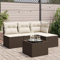 Set Divano da Giardino 5 pz con Cuscini-Sofa da Giardino-Divanetto da esterno Marrone in Polyrattan 754661