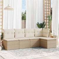 Set Divano da Giardino 5 pz con Cuscini-Sofa da Giardino-Divanetto da esterno Beige in Polyrattan 913299