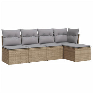 Set Divano da Giardino 5 pz con Cuscini-Sofa da Giardino-Divanetto da esterno Beige in Polyrattan 910763