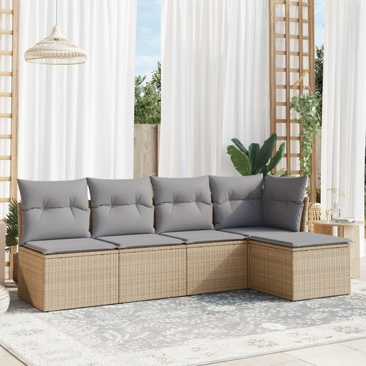 Set Divano da Giardino 5 pz con Cuscini-Sofa da Giardino-Divanetto da esterno Beige in Polyrattan 910763
