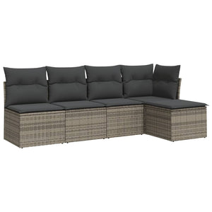 Set Divano da Giardino 5 pz con Cuscini-Sofa da Giardino-Divanetto da esterno Grigio in Polyrattan 595734