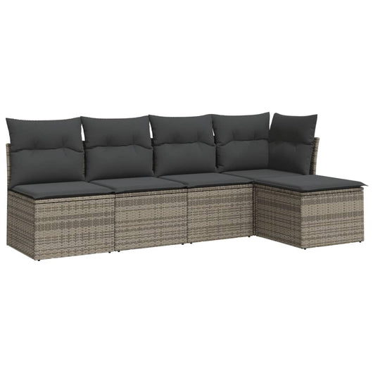 Set Divano da Giardino 5 pz con Cuscini-Sofa da Giardino-Divanetto da esterno Grigio in Polyrattan 595734