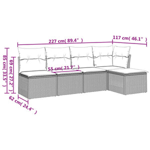 Set Divano da Giardino 5 pz con Cuscini-Sofa da Giardino-Divanetto da esterno Grigio in Polyrattan 595734