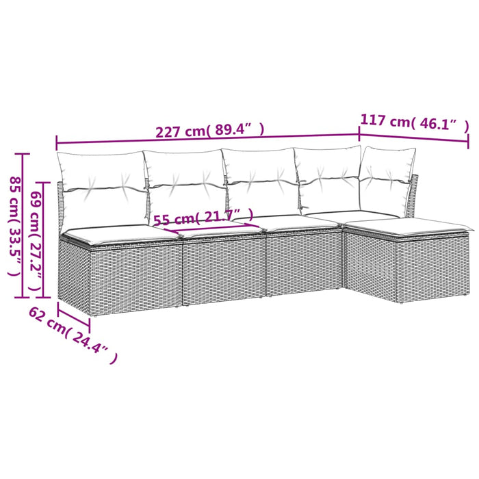 Set Divano da Giardino 5 pz con Cuscini-Sofa da Giardino-Divanetto da esterno Grigio in Polyrattan 595734