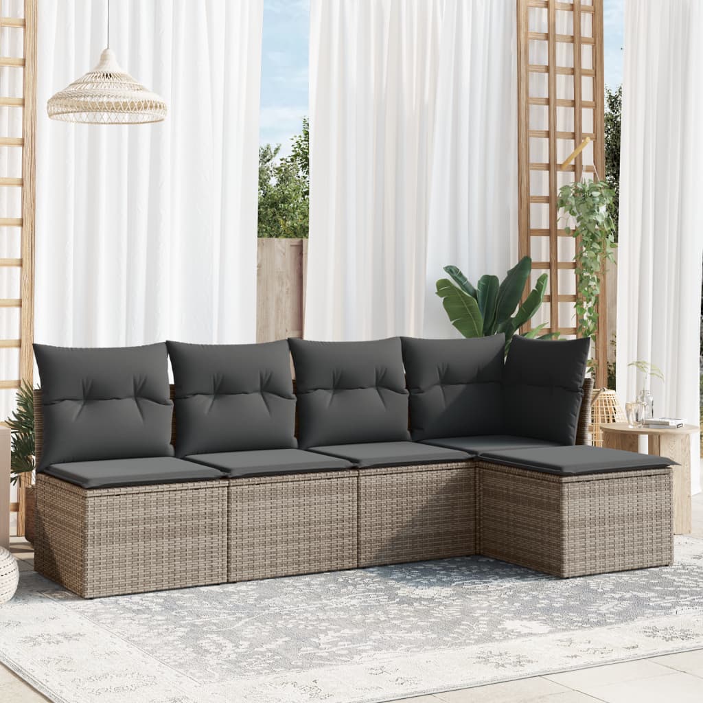 Set Divano da Giardino 5 pz con Cuscini-Sofa da Giardino-Divanetto da esterno Grigio in Polyrattan 595734