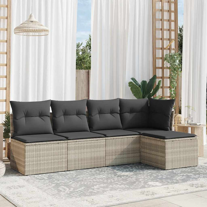 Set Divano da Giardino 5pz con Cuscini-Sofa da Giardino-Divanetto da esterno Grigio Chiaro Polyrattan 558371