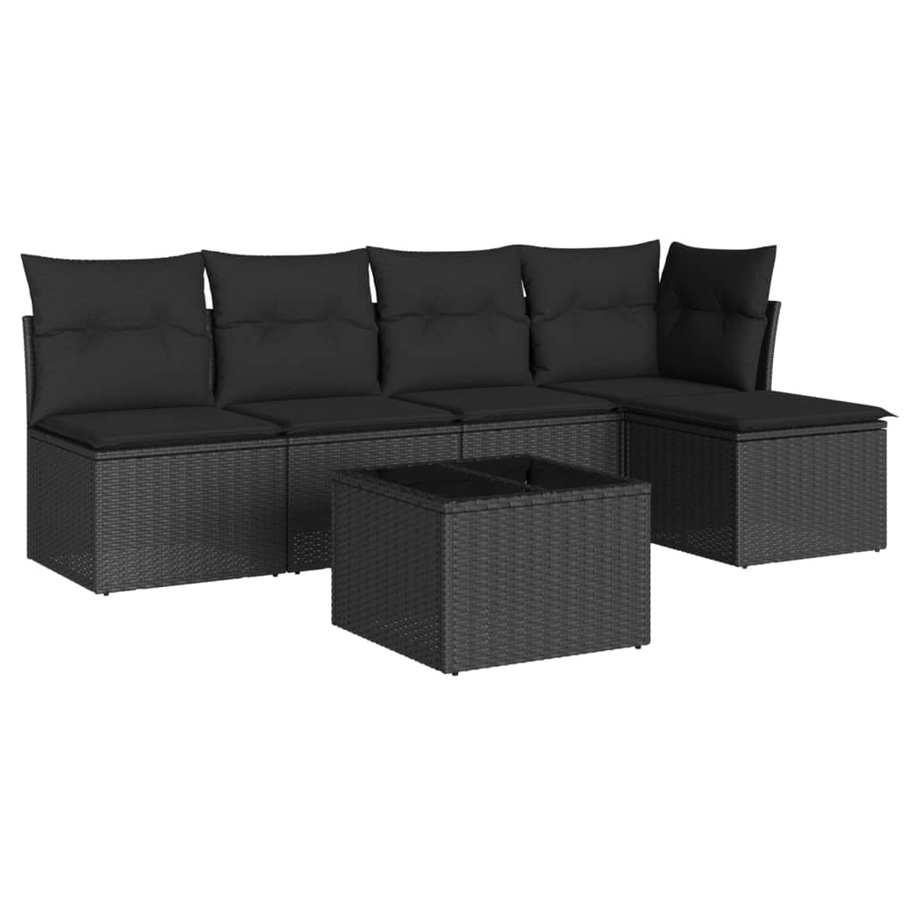Set Divano da Giardino 6 pz con Cuscini-Sofa da Giardino-Divanetto da esterno Nero in Polyrattan 915488