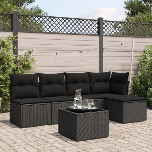 Set Divano da Giardino 6 pz con Cuscini-Sofa da Giardino-Divanetto da esterno Nero in Polyrattan 915488