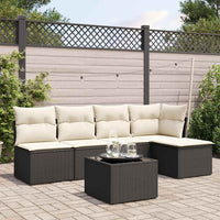Set Divano da Giardino 6 pz con Cuscini-Sofa da Giardino-Divanetto da esterno Nero in Polyrattan 309421