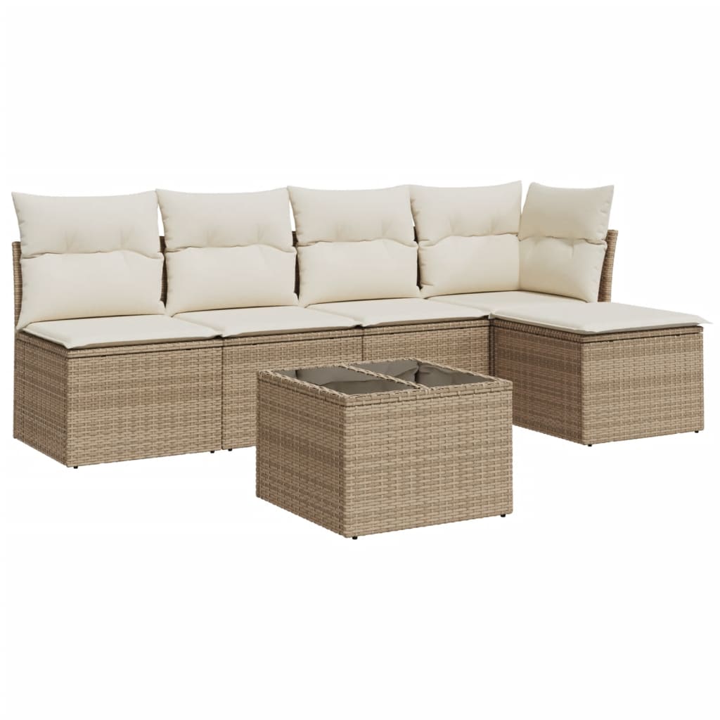 Set Divano da Giardino 6 pz con Cuscini-Sofa da Giardino-Divanetto da esterno Beige in Polyrattan 419511