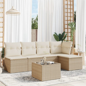 Set Divano da Giardino 6 pz con Cuscini-Sofa da Giardino-Divanetto da esterno Beige in Polyrattan 419511