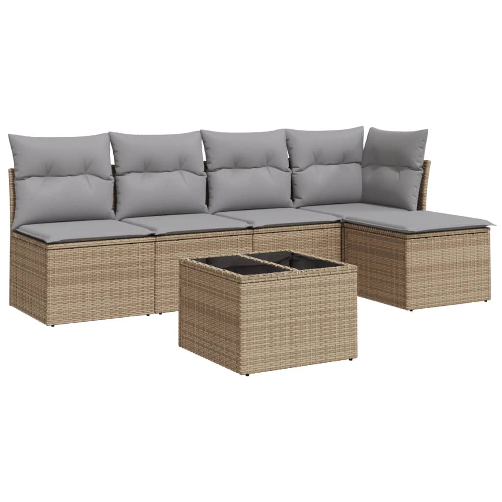 Set Divano da Giardino 6 pz con Cuscini Beige in Polyrattan