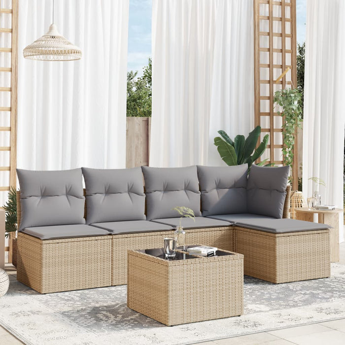 Set Divano da Giardino 6 pz con Cuscini-Sofa da Giardino-Divanetto da esterno Beige in Polyrattan 775644