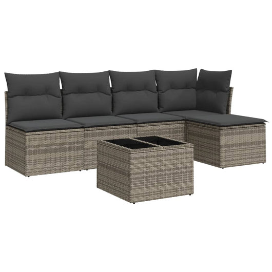 Set Divano da Giardino 6 pz con Cuscini-Sofa da Giardino-Divanetto da esterno Grigio in Polyrattan 978849