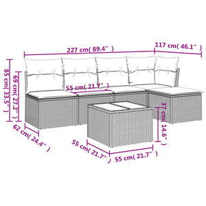 Set Divano da Giardino 6 pz con Cuscini-Sofa da Giardino-Divanetto da esterno Grigio in Polyrattan 978849